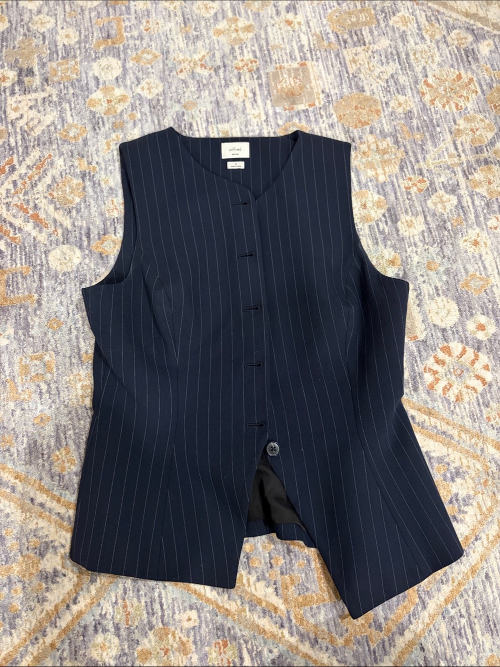 Aritzia Navy Pinstripe Button-Front Sleeveless Vest